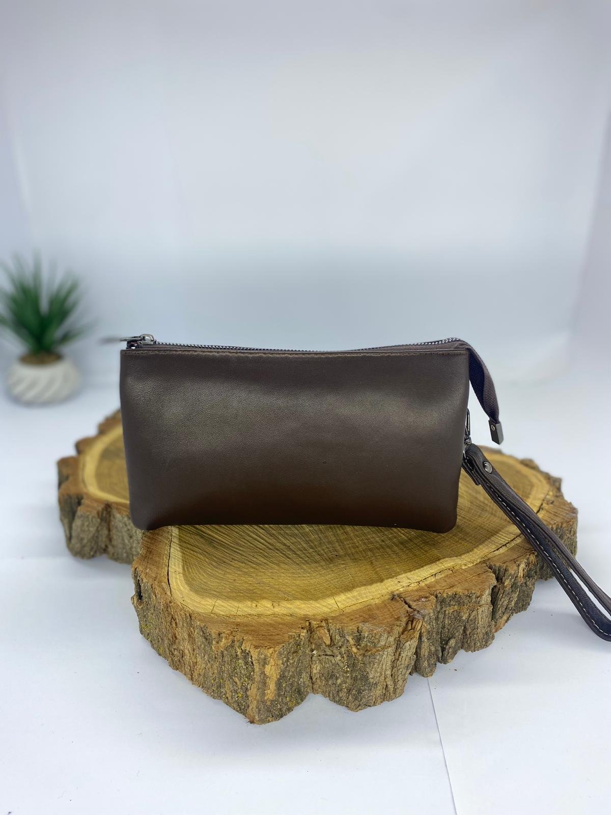 Kahve Kadın El Çanta Clutch Çanta, El Askılı Portföy Çanta