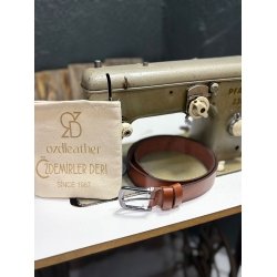 Taba - Kahverengi Deri Kemer, 4 cm Kemer, Kot Kumaş Dana Derisi Kemer